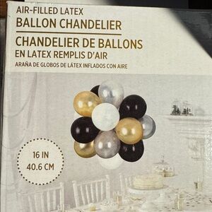Air-Filled Latex Balloon Chandelier Kit 16” – Black Gold White (27 pcs) NIB